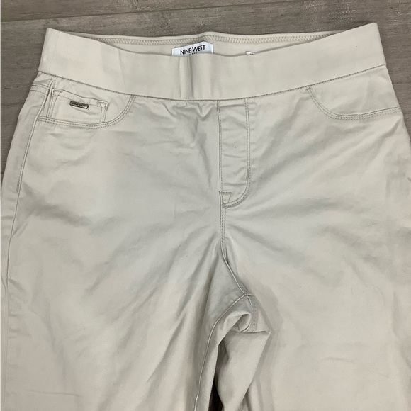 Women's Nine West 10 Medium Pull On Pants Khaki Ankle Stretch Elastic Waistband - Picture 4 of 9